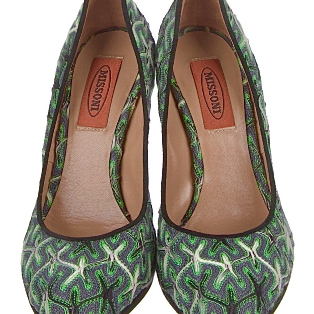 Missoni Green Printed Pumps Black Heels Shoes w/Box & Dustbag 6.5 - Picture 9 of 11